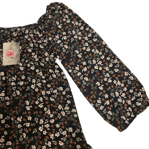 Lily Rose Long Sleeve Cinch Front Baby Doll Dress Black Floral Juniors Small S - Picture 7 of 16